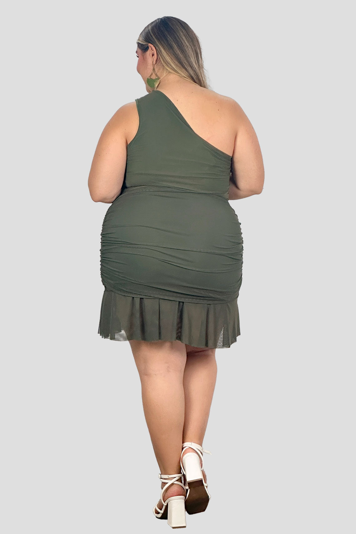 Vestido corto asimétrico en malla Verde