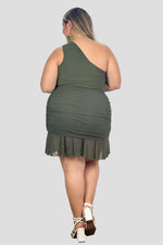 Vestido corto asimétrico en malla Verde