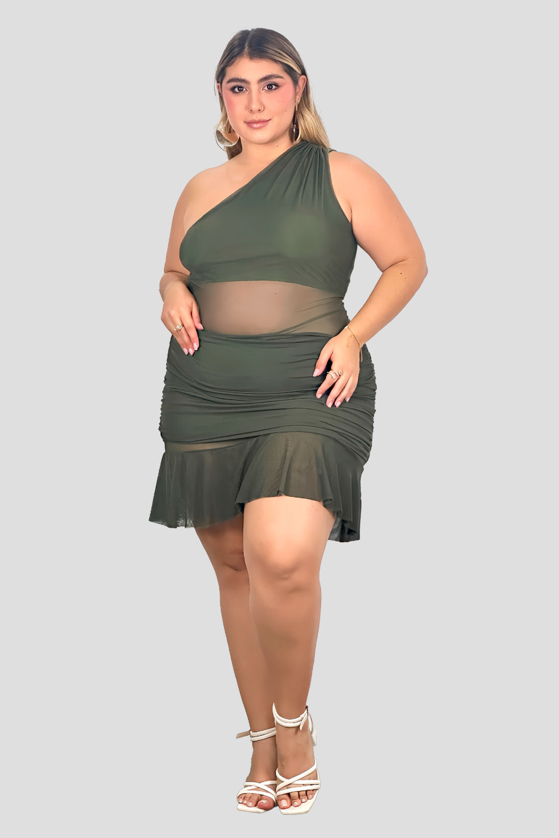 Vestido corto asimétrico en malla Verde