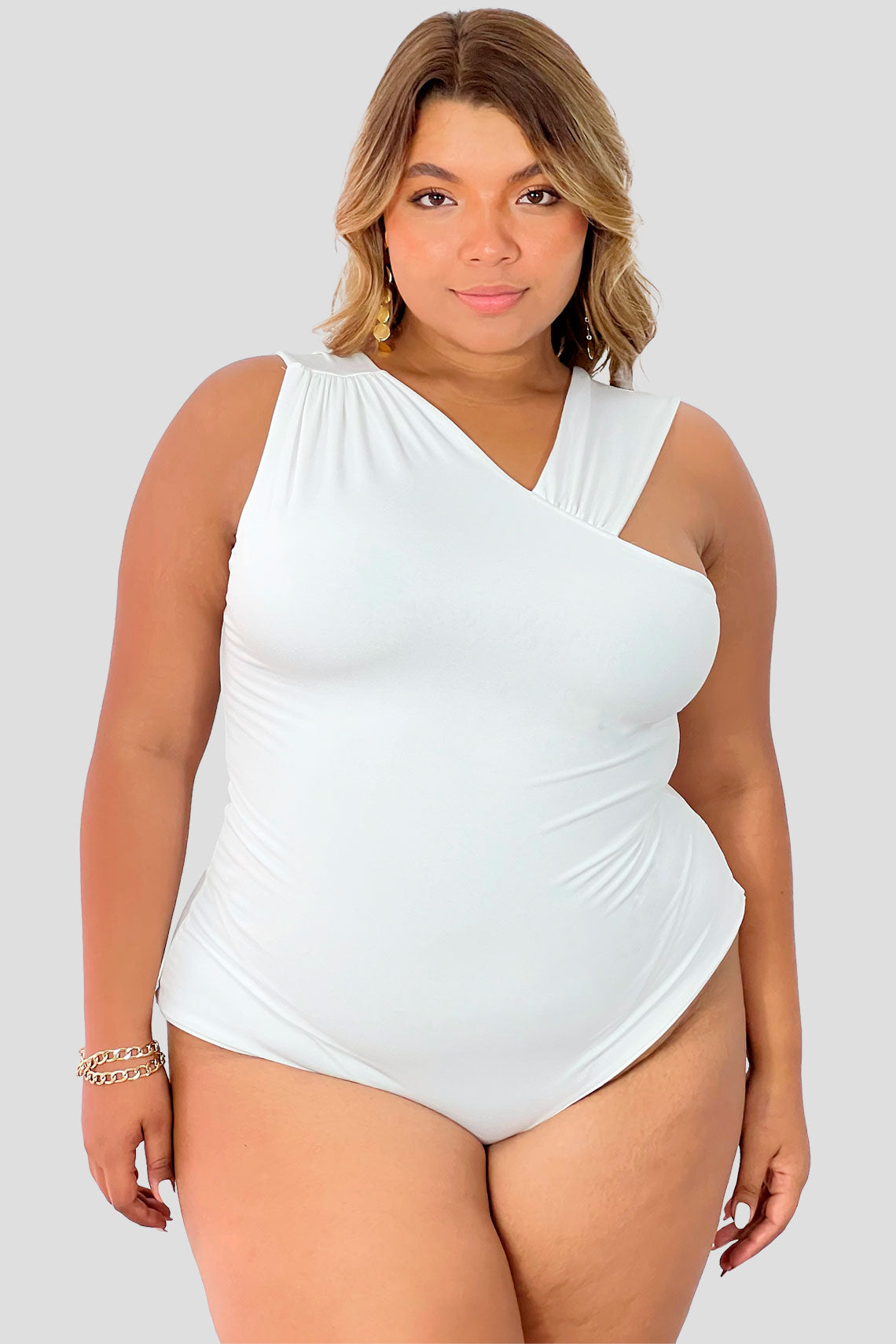 body con escote diagonal Blanco