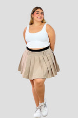 Falda corta plisada doble pretina  Camel