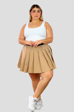 Falda corta plisada doble pretinaCafé