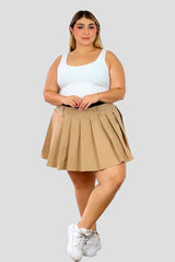 Falda corta plisada doble pretina  Café