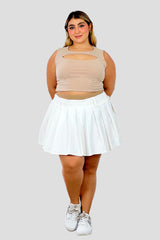 Falda corta plisada doble pretina  Beige