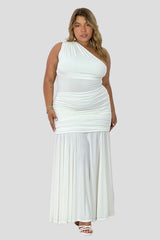 Vestido  largo elegante asimetrico  Beige