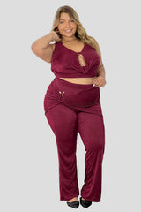 Set drapeado, pantalon y top Vinotinto