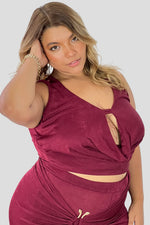 Set drapeado, pantalon y top Vinotinto