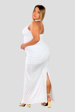 Vestido largodrapeado cuello halter Blanco