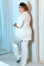 Set de manga corta y pantalón de corte recto camel