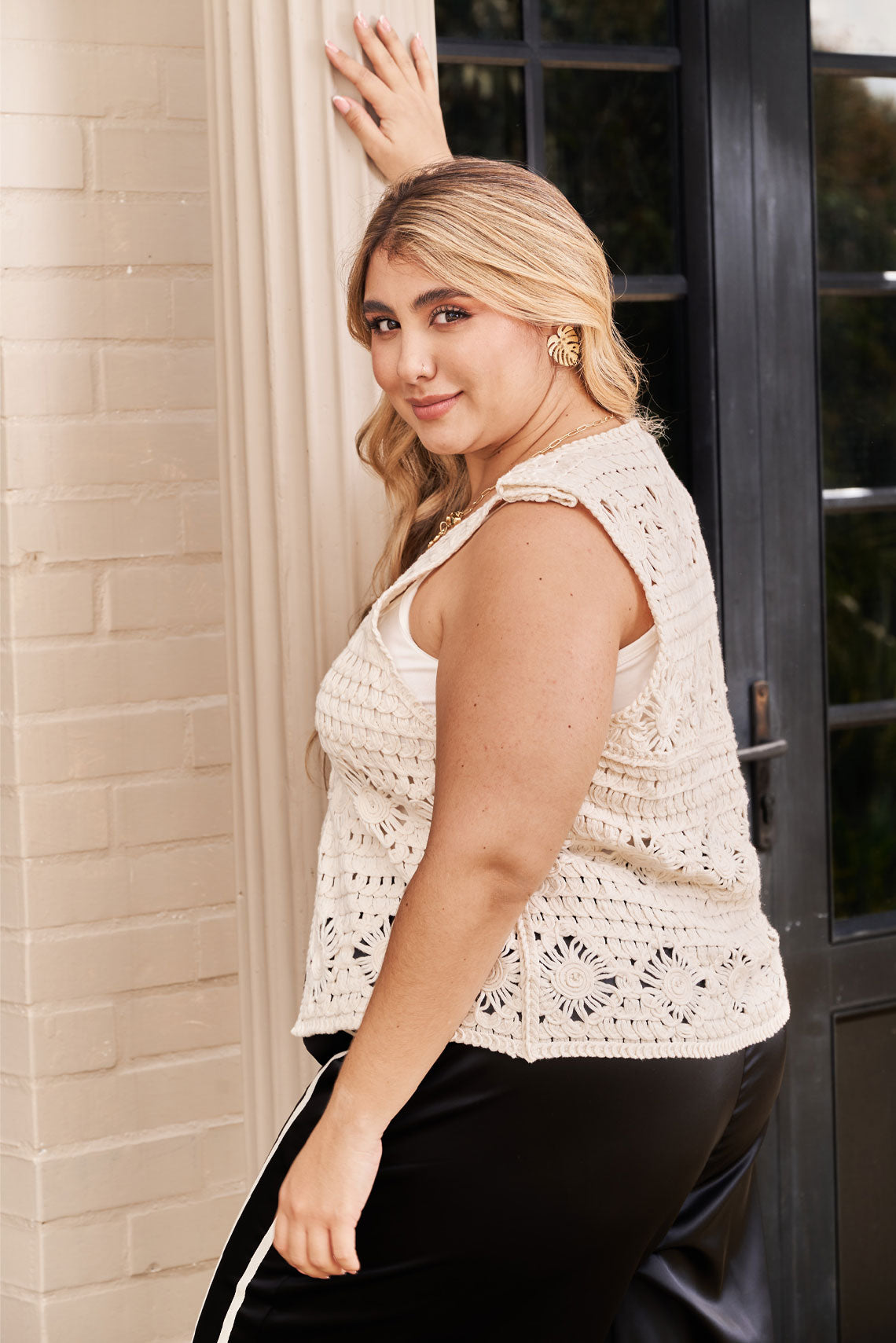 Chaleco Tejido de Algodón con Lazo Frontal