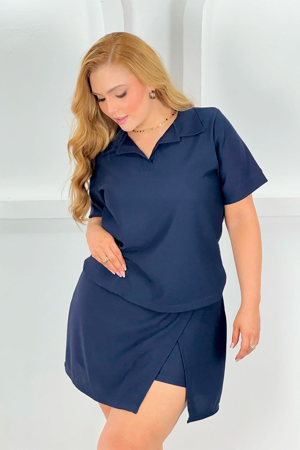 Blusa tipo Polo en Textura Piqué Azul